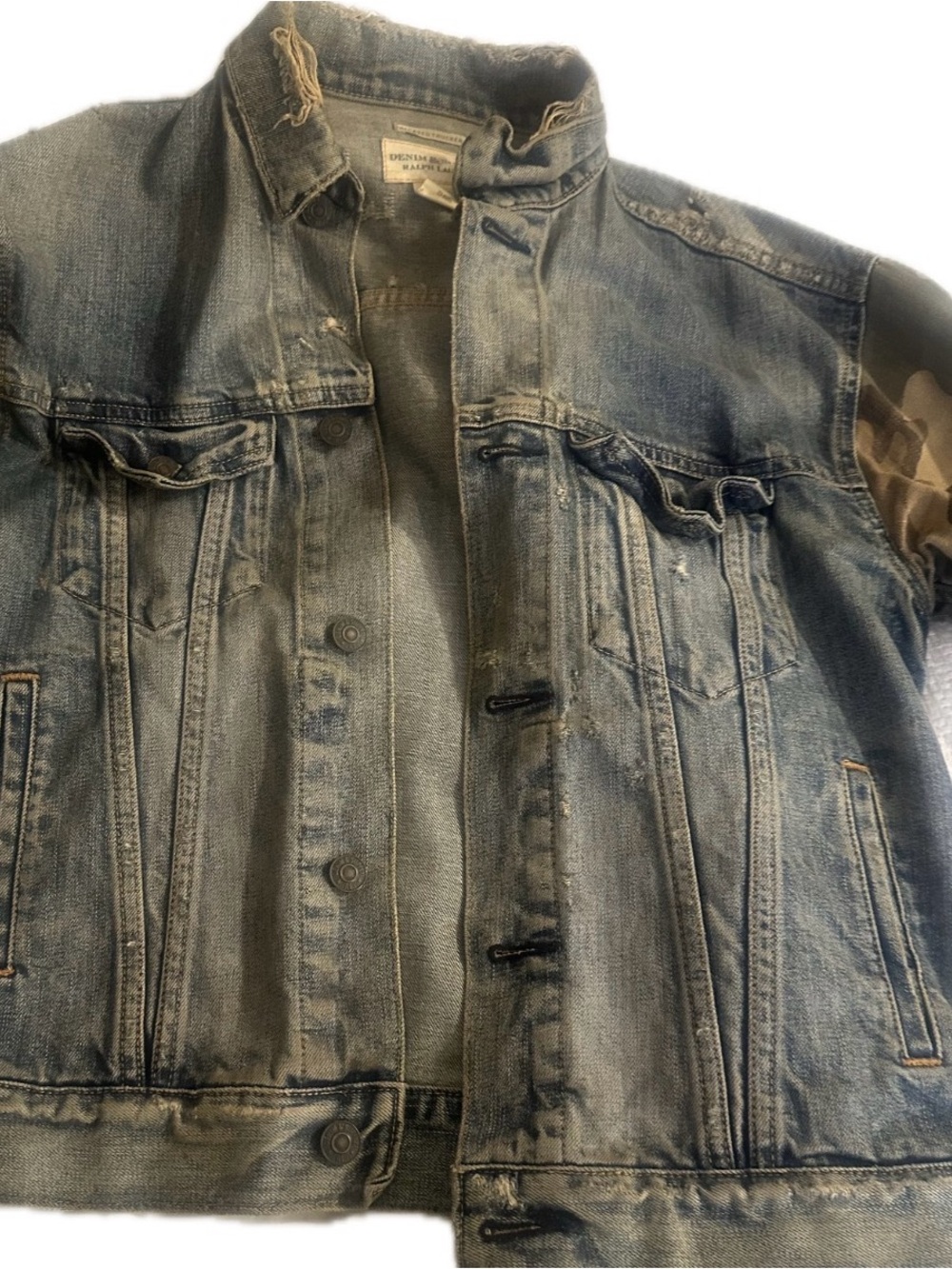 Polo by Ralph Lauren Blue Denim Jacket with Camouflage Sleeve